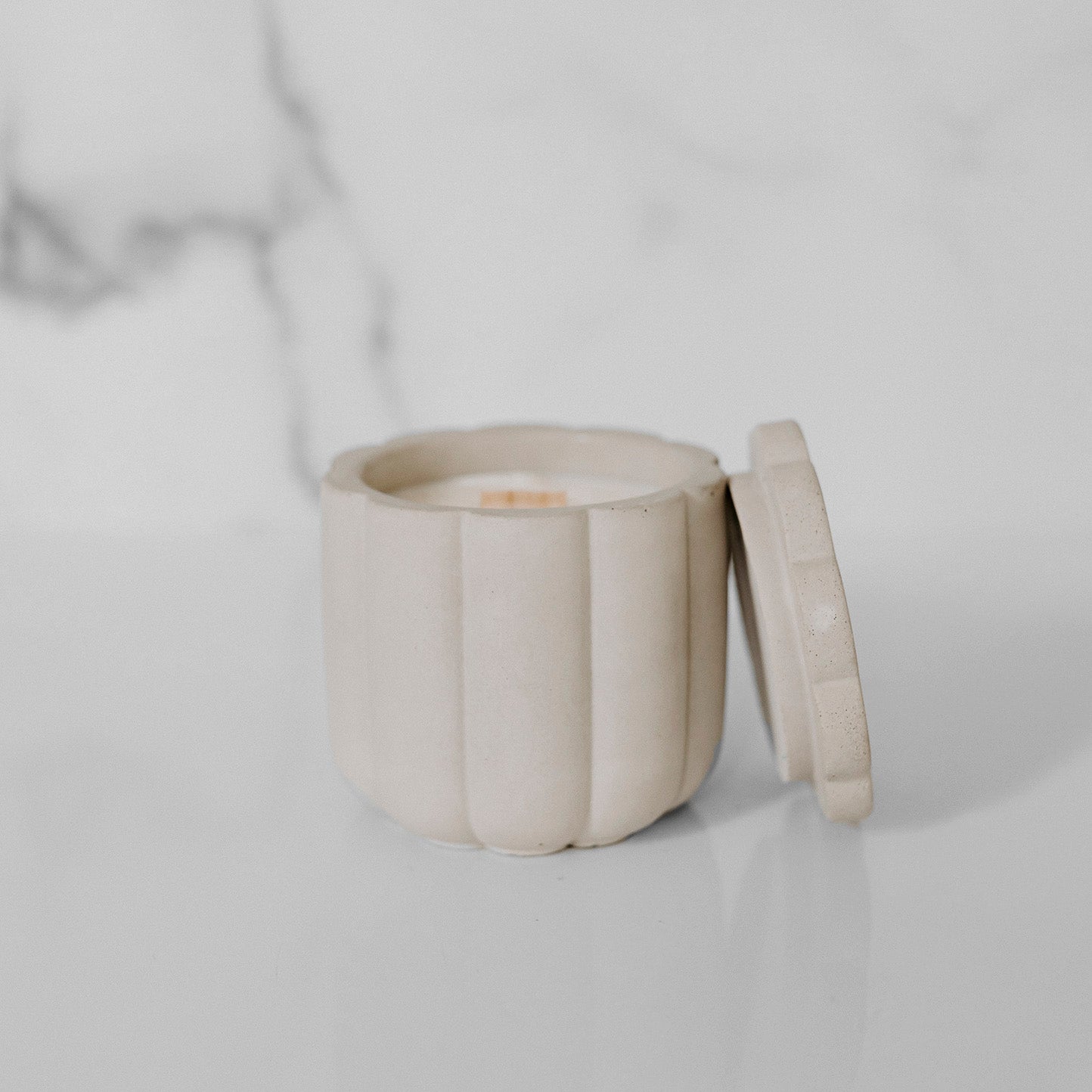 Pause - Flower Concrete Vessel Soy Candle Wood Wick