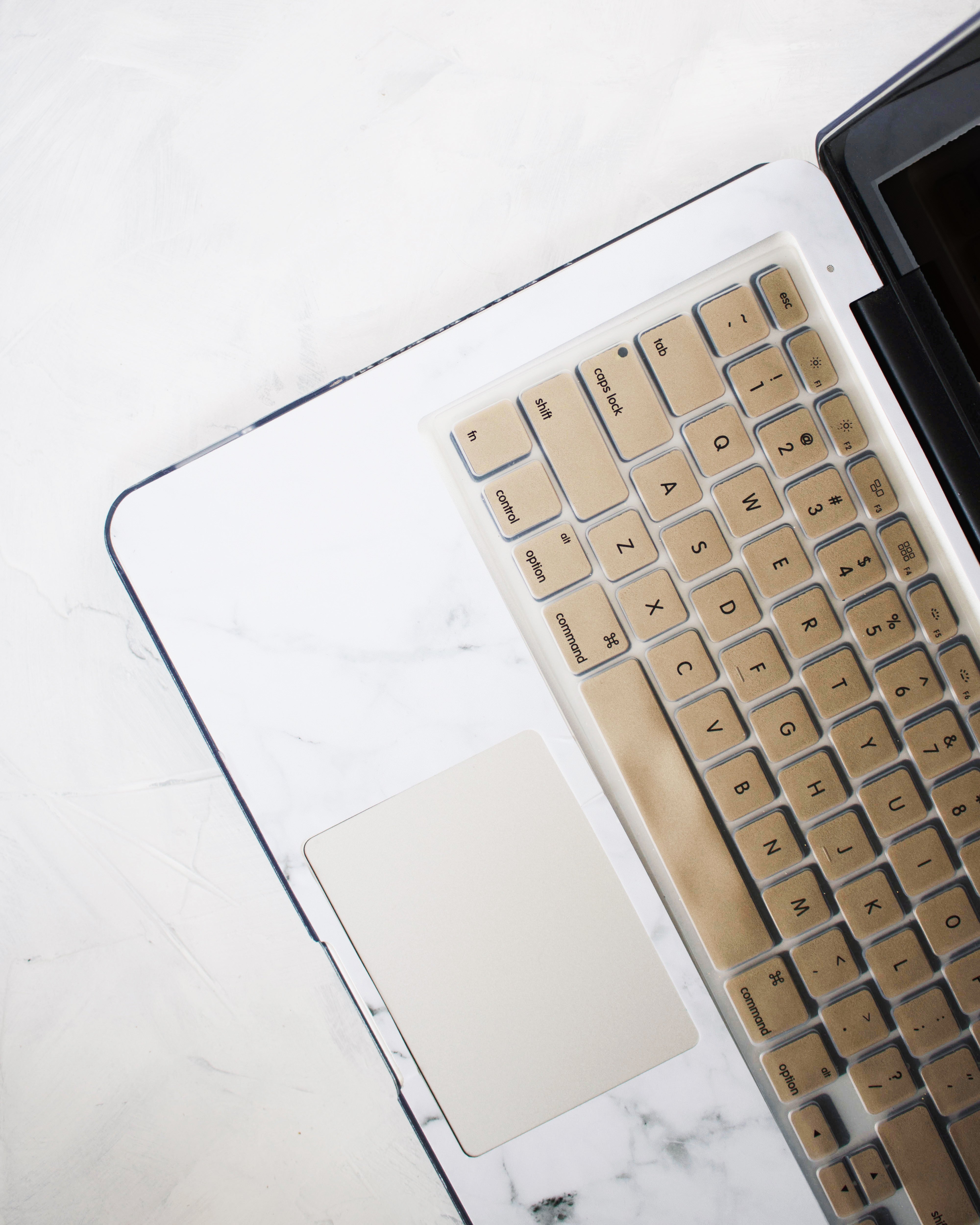 Gold and Logo White Marble MacBook Case