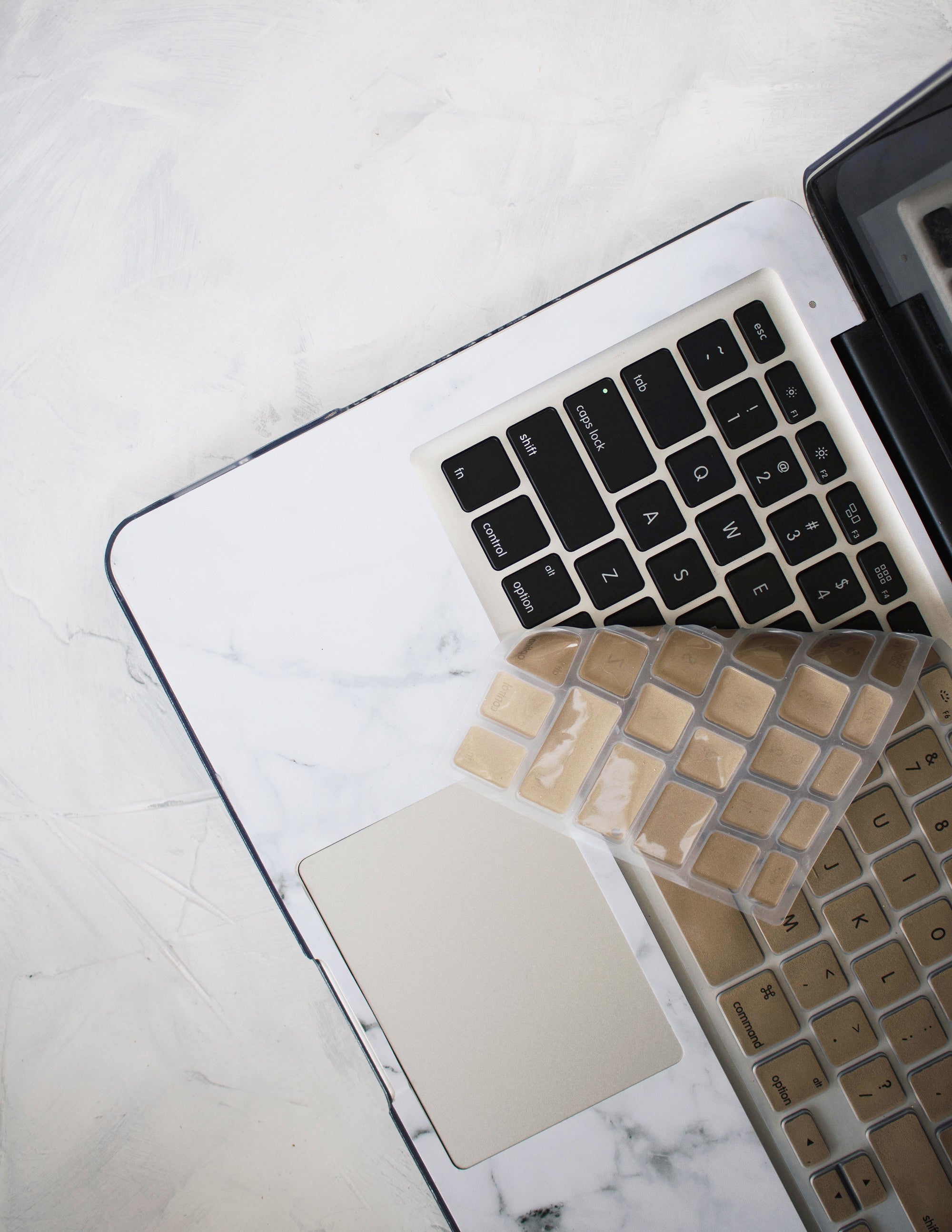 Gold and Logo White Marble MacBook Case