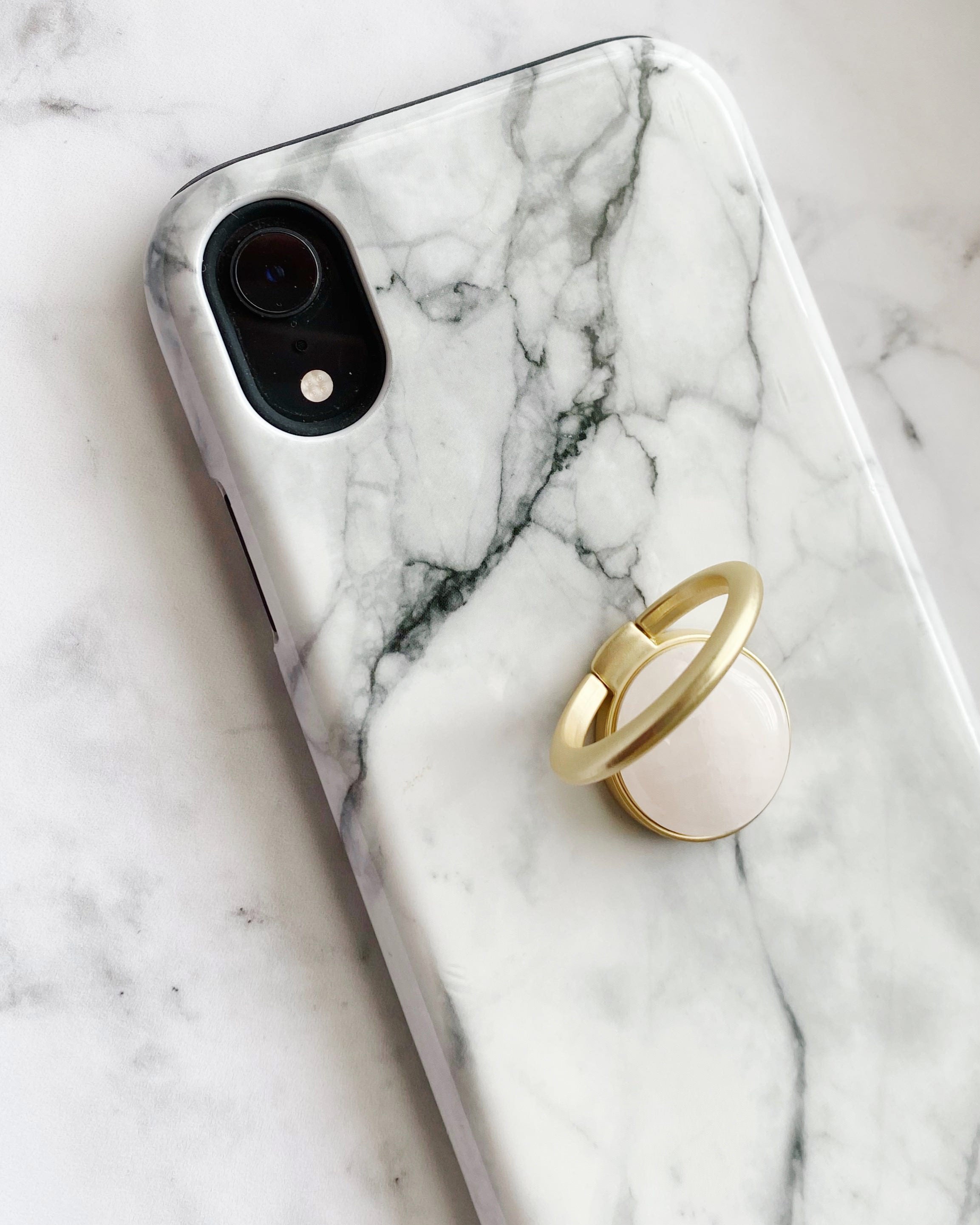 Rose Quartz Gold Phone Ring