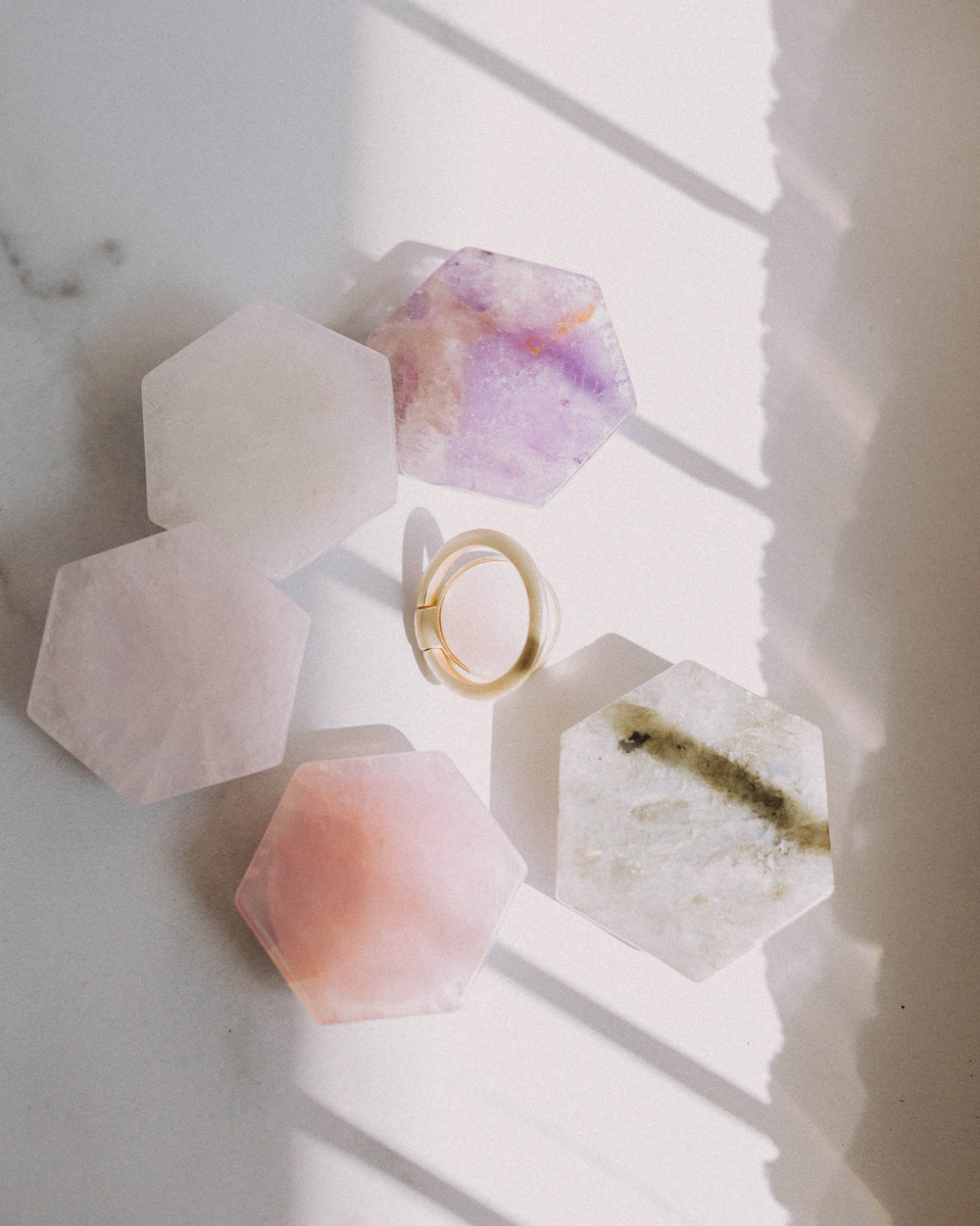 Rose Quartz Gold Phone Ring