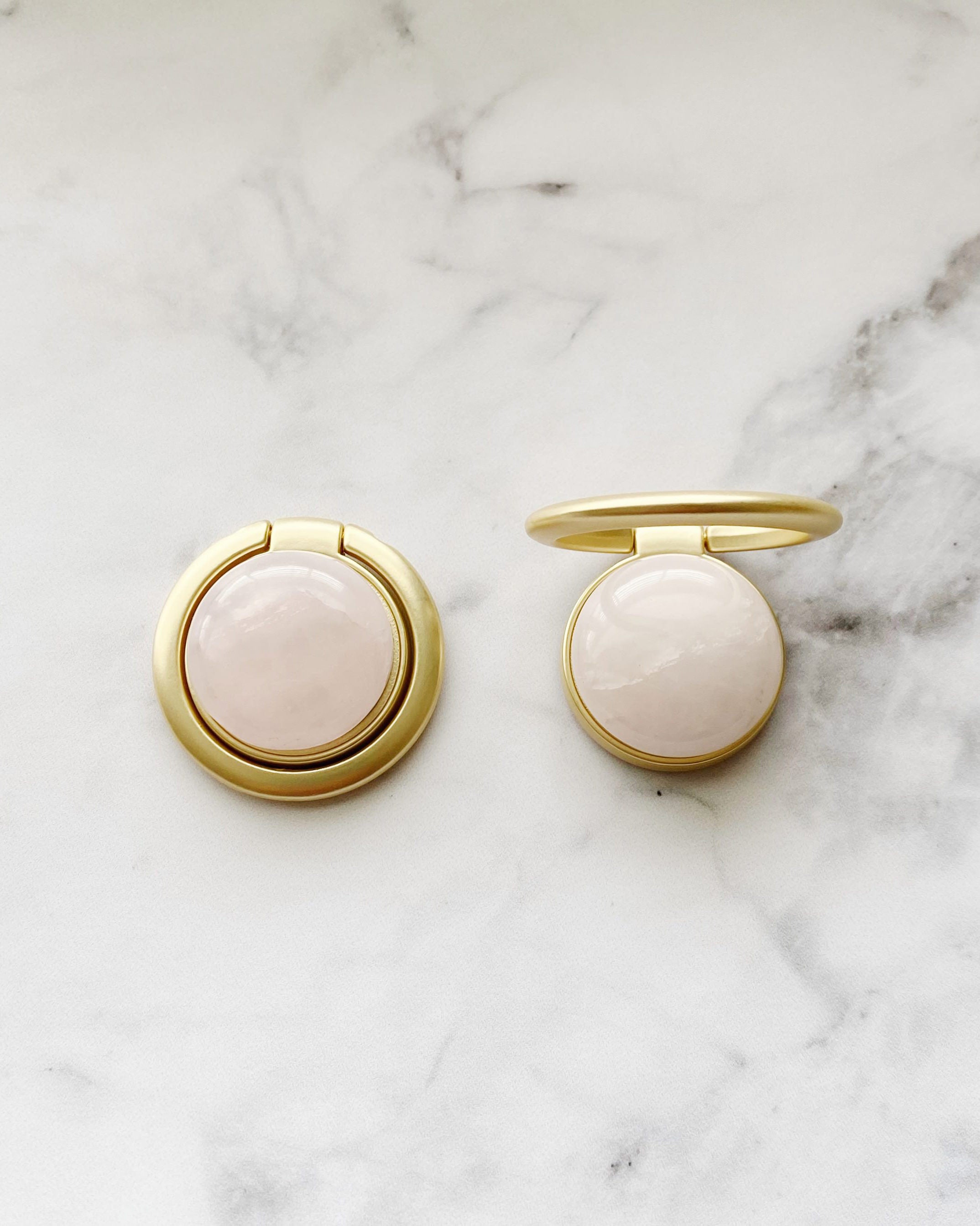 Rose Quartz Gold Phone Ring