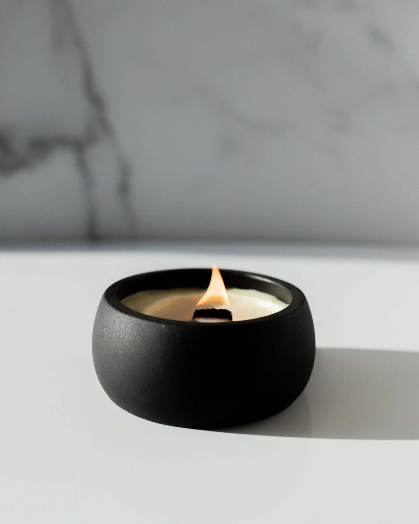 Channel The Flannel Coconut Soy Candle - Black Concrete Wooden Wick Vessel