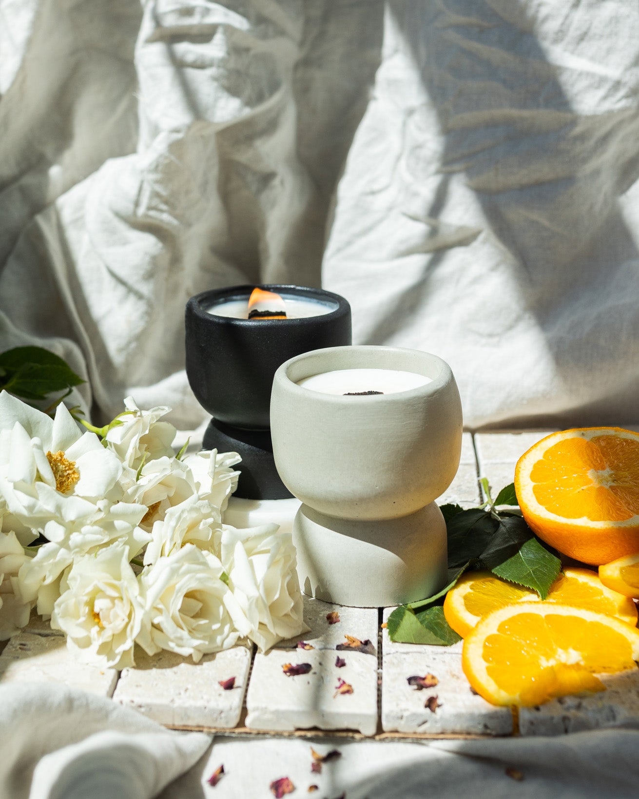 Roses On My Mind Coconut Soy Wax - Concrete Pedestal