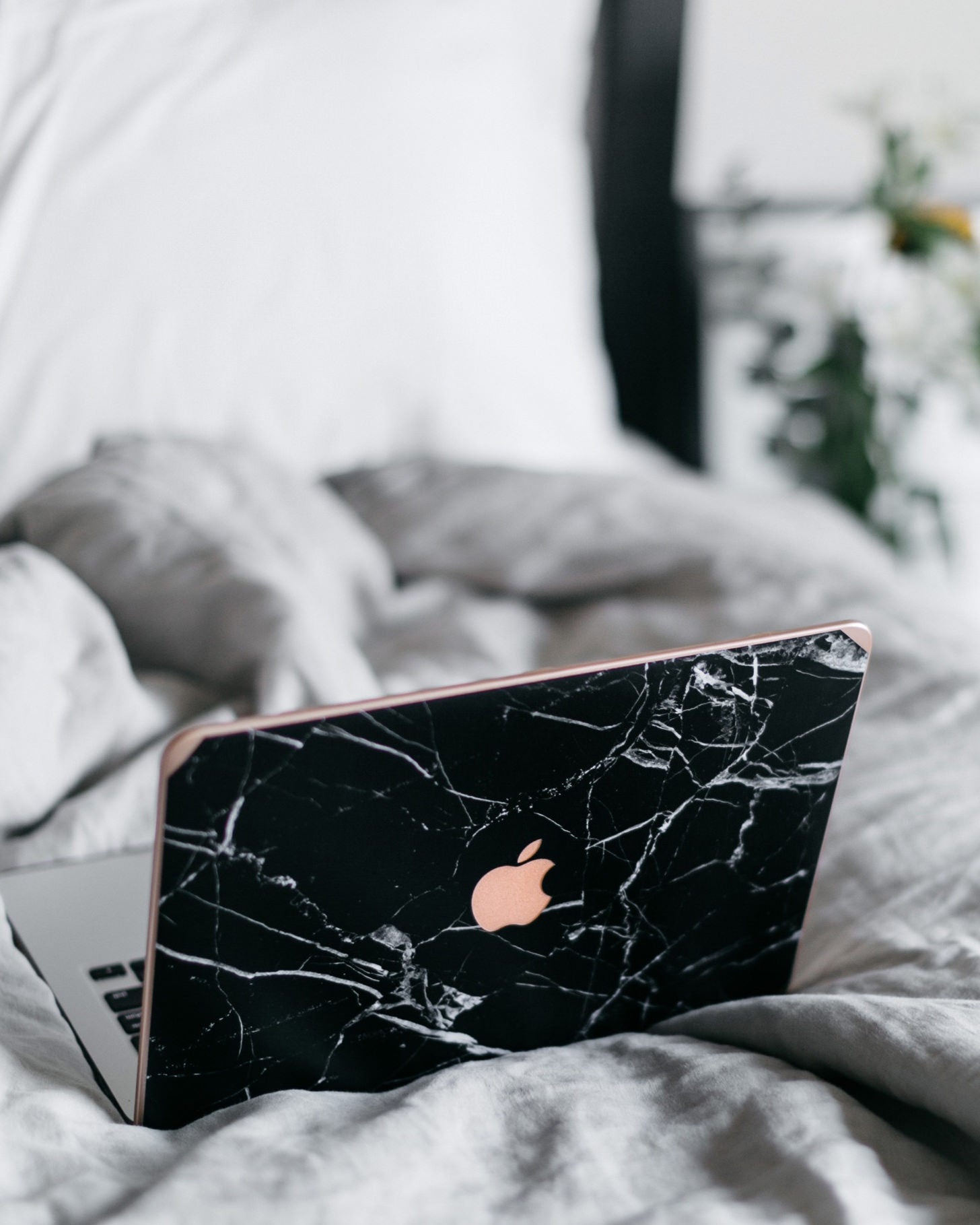 Black Marble Gold and Logo Macbook Case