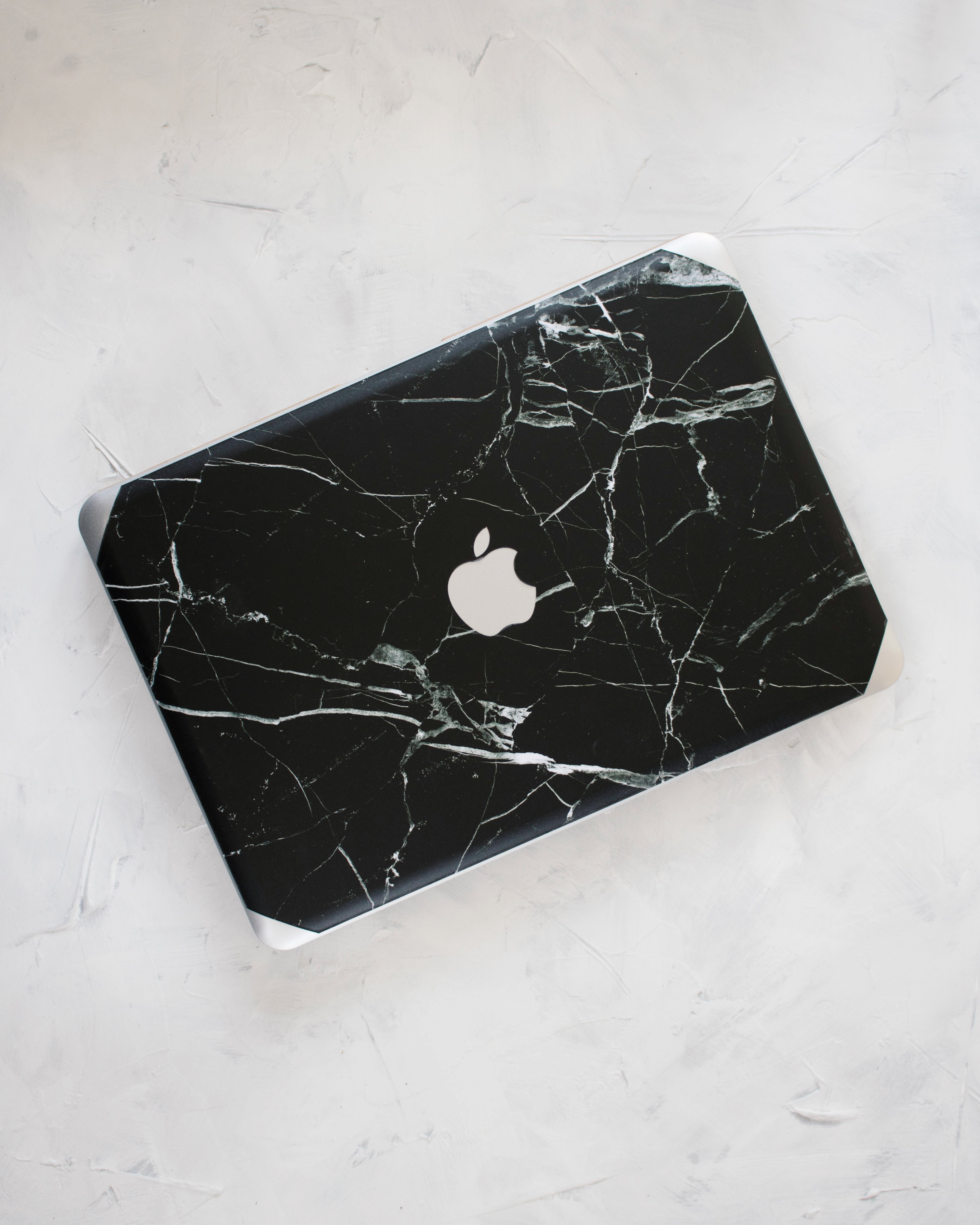 Black Marble Silver and Logo Macbook Case