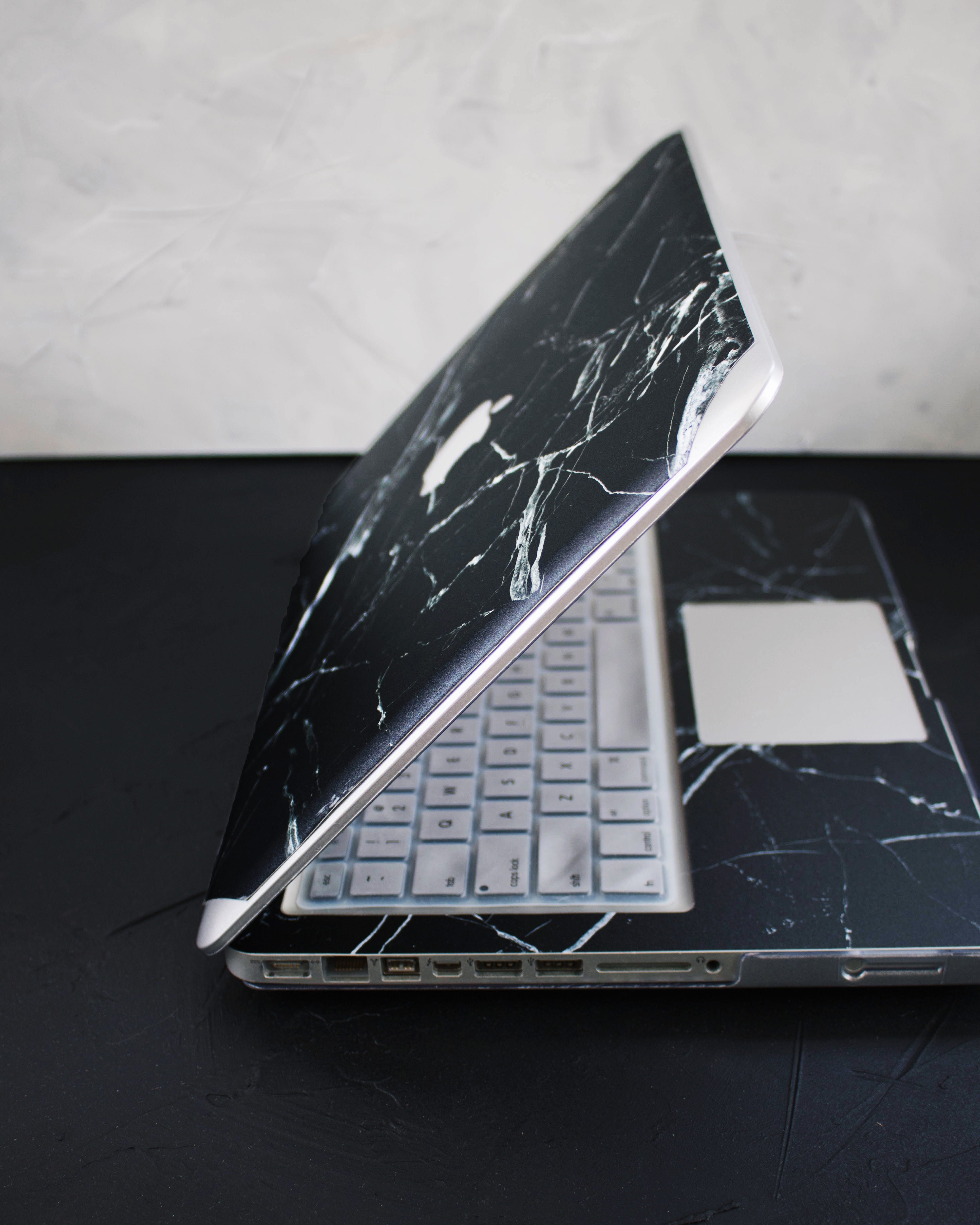 Black Marble Silver and Logo Macbook Case