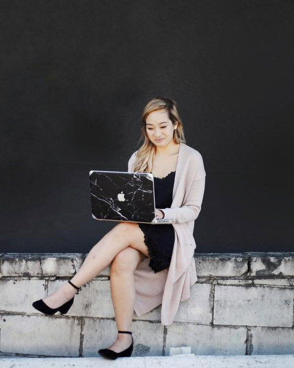 Black Marble Silver and Logo Macbook Case