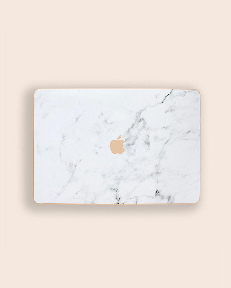 Gold and Logo White Marble MacBook Case