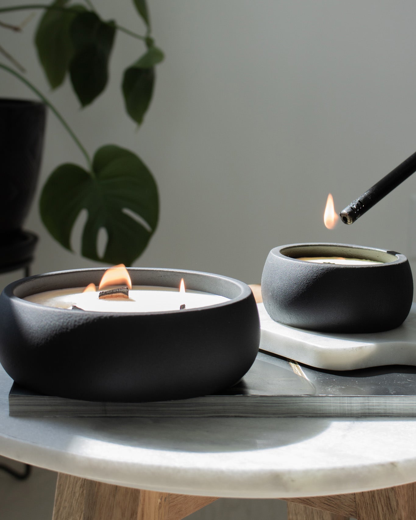 Take A Hike Coconut Soy Candle - Black Concrete Wooden Wick Vessel