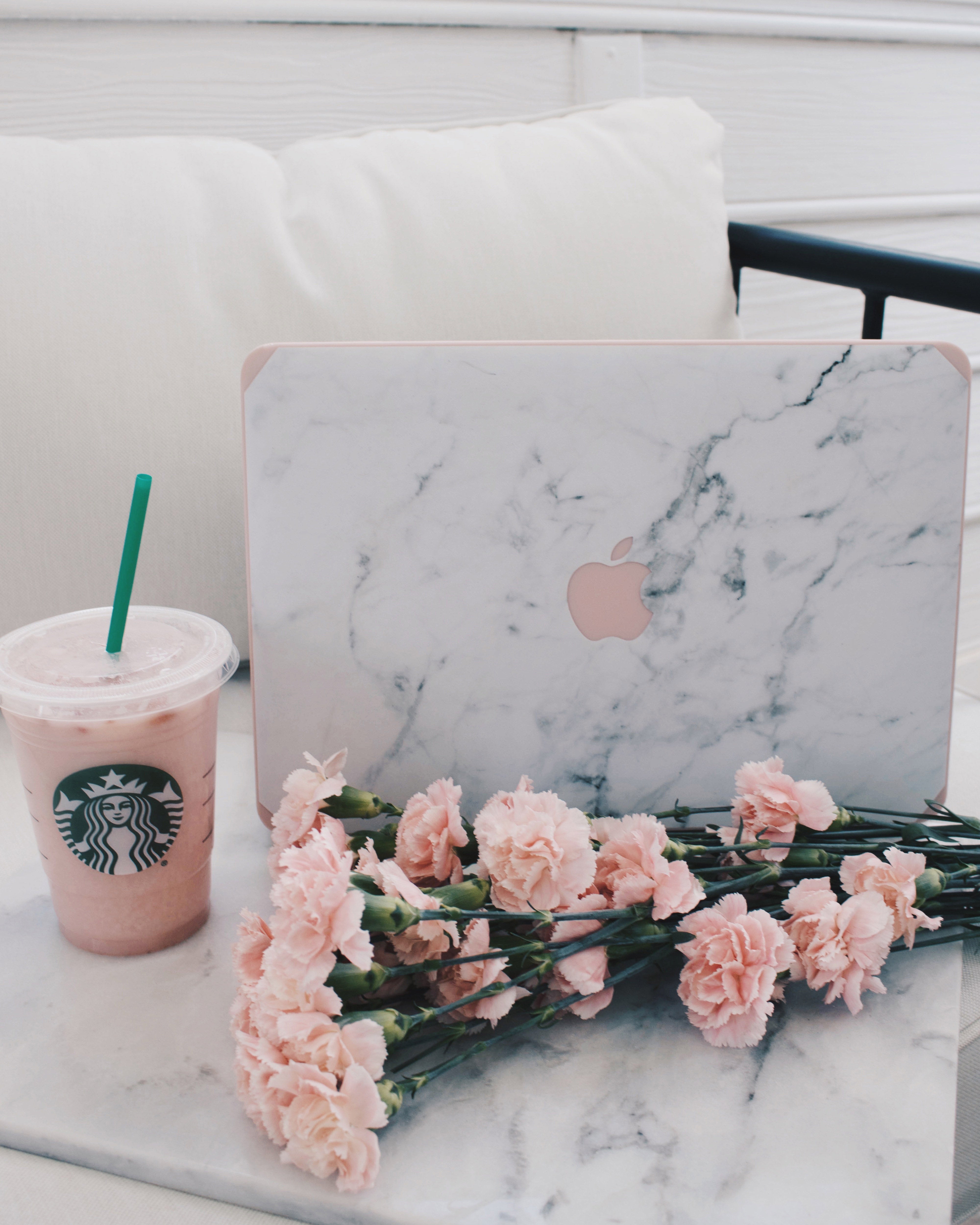 Pink and White Marble Macbook Case