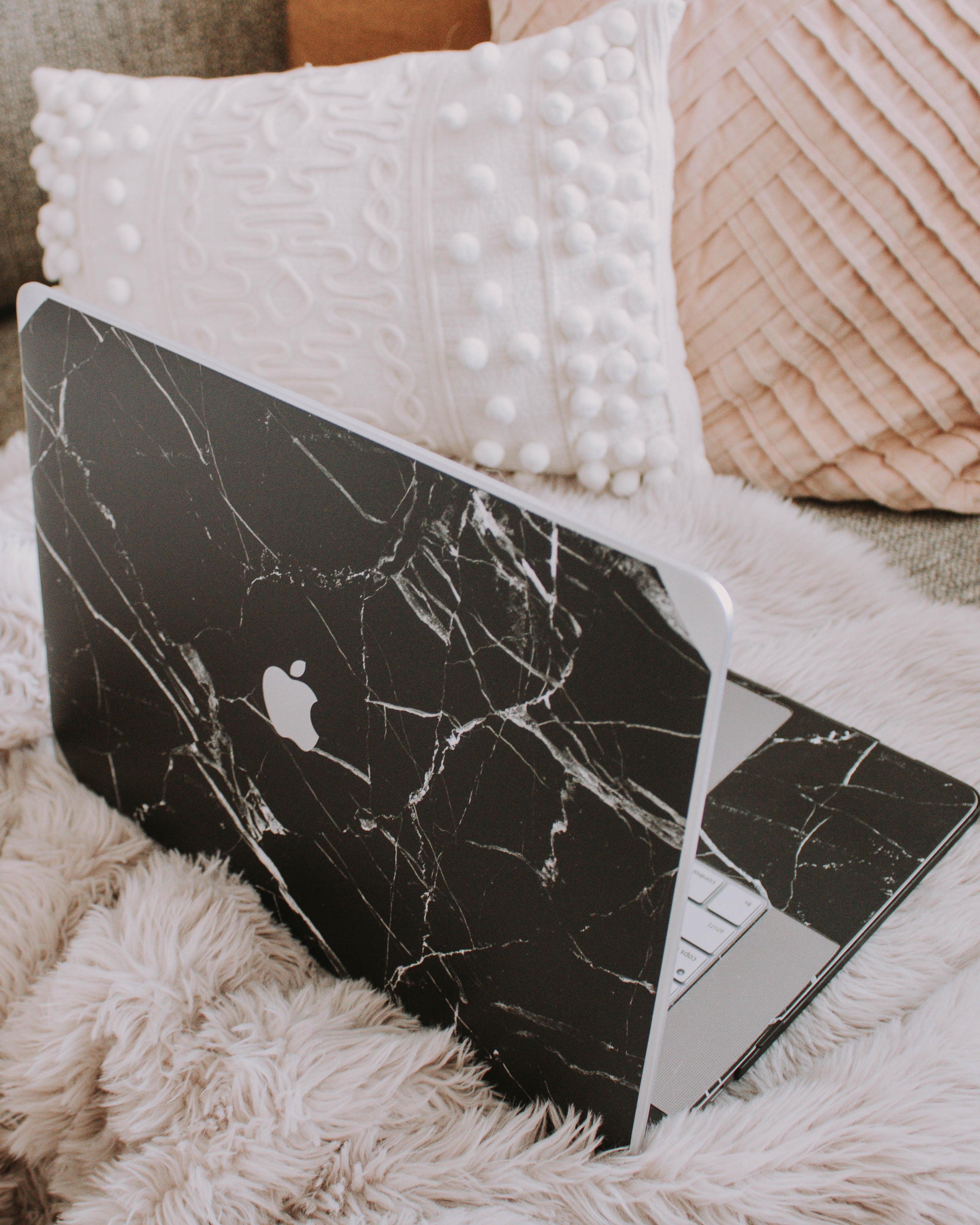 Black Marble Silver and Logo Macbook Case