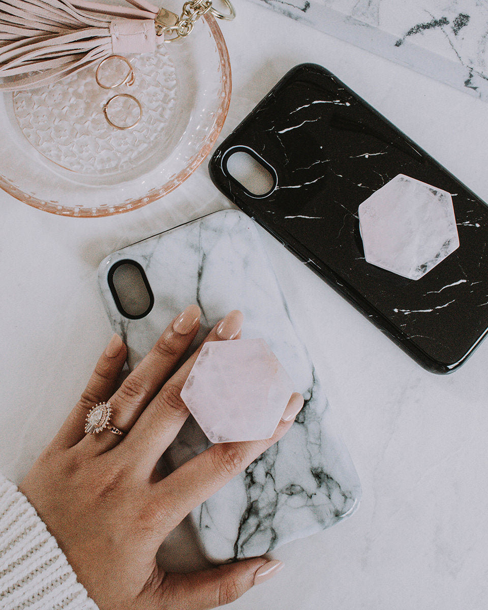 Rose Quartz White Phone Grip