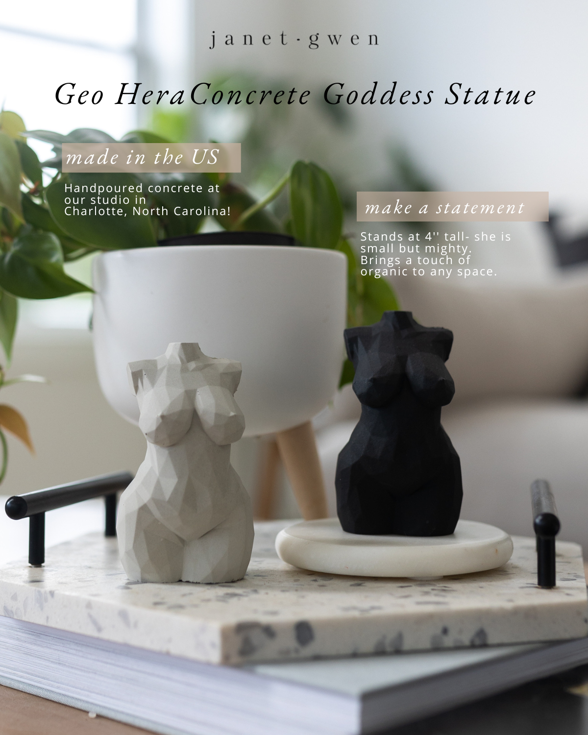 Noir Hera Geometric Concrete Goddess Statue