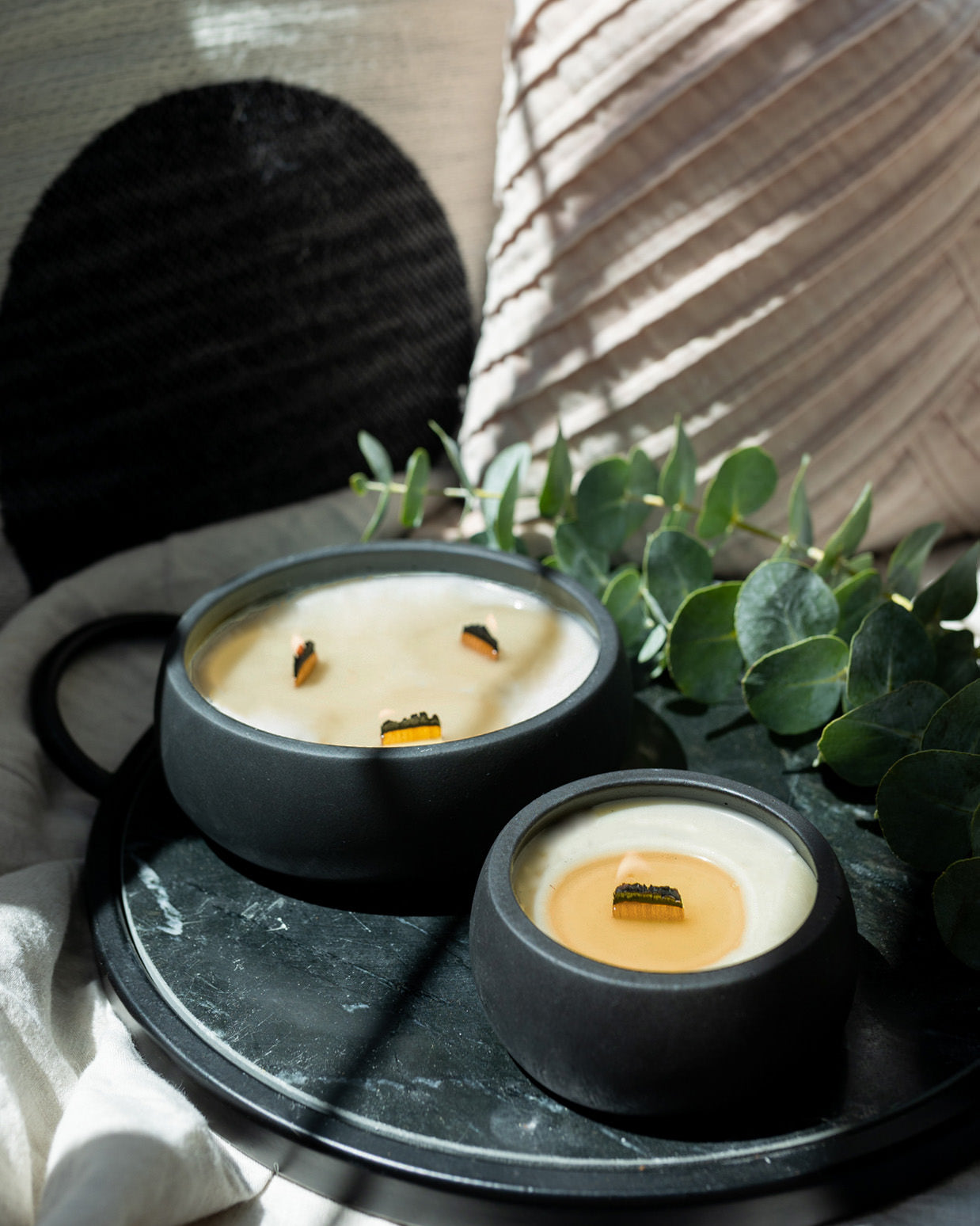 Calm Within the Chaos Coconut Soy Candle - Black Concrete Wooden Wick Vessel