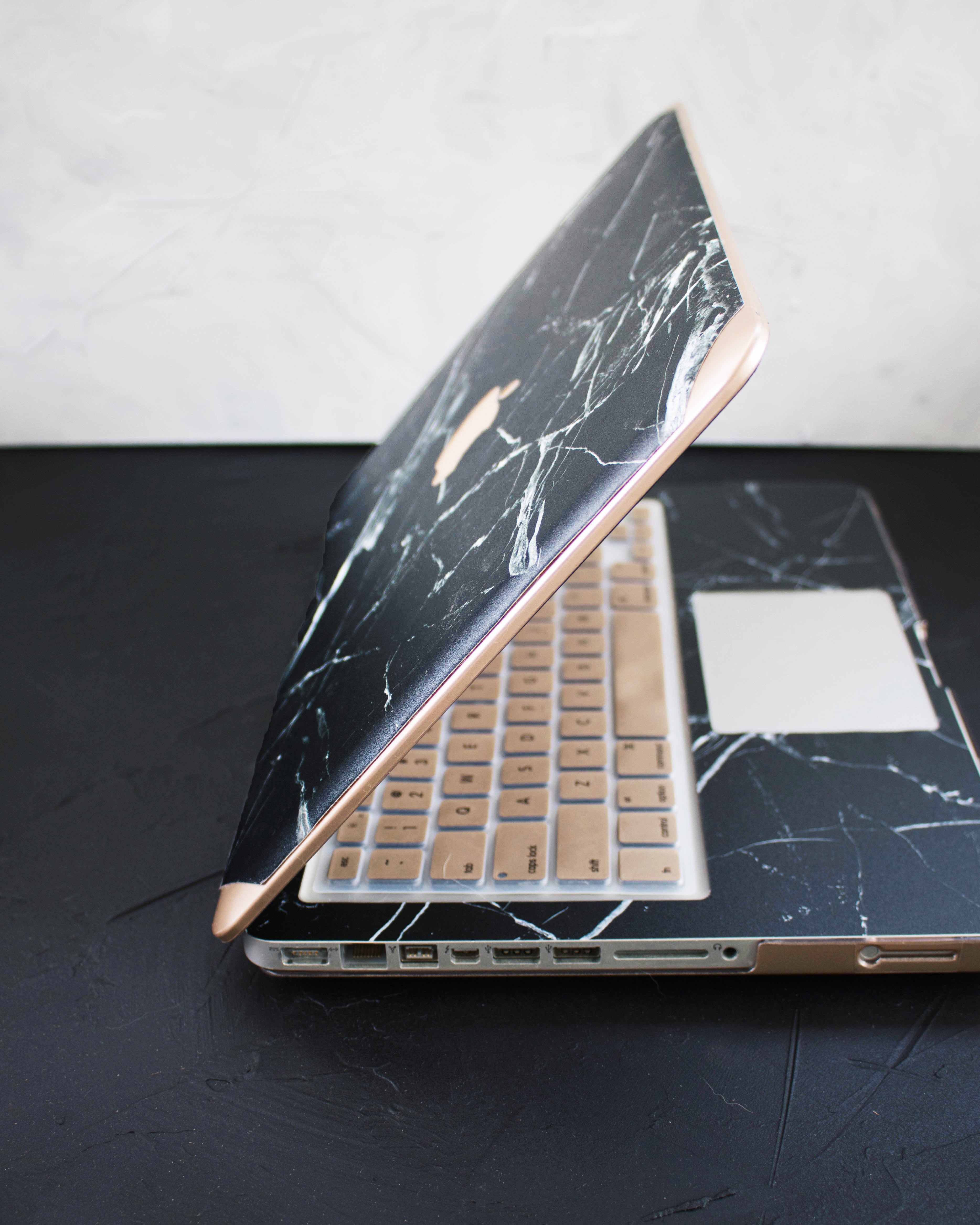 Black Marble Gold and Logo Macbook Case