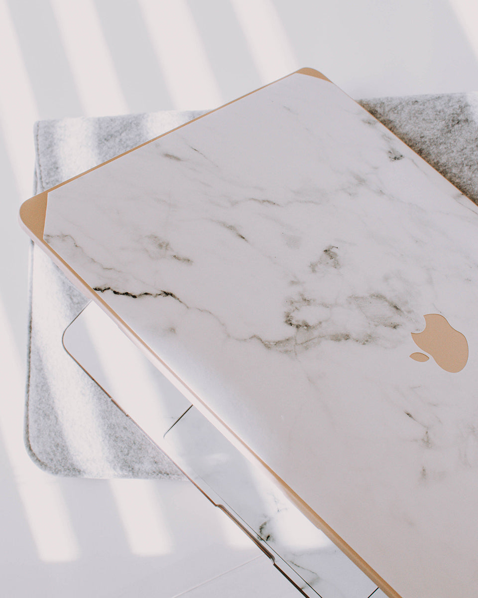 Gold and White Marble Case + Accessories Bundle