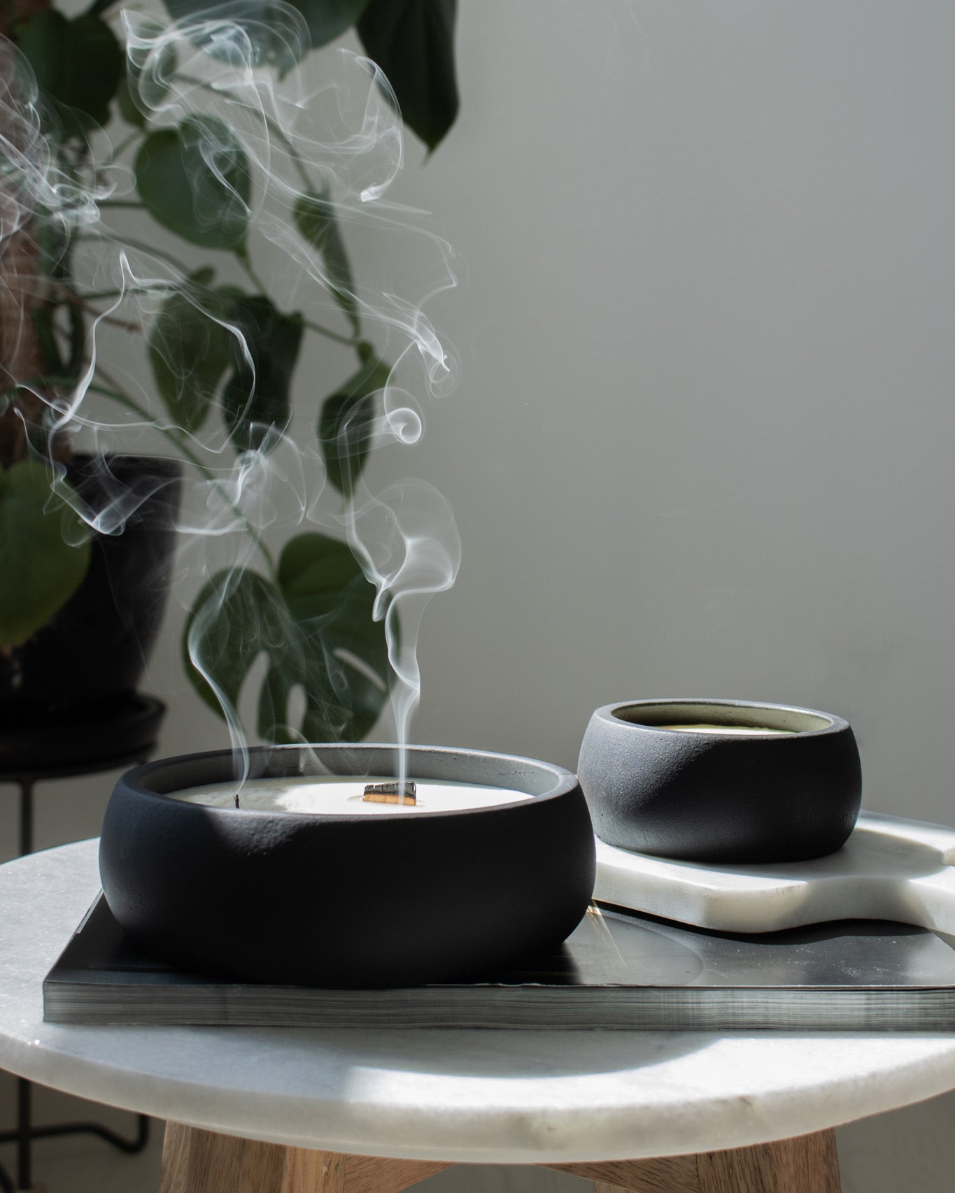 Take A Hike Coconut Soy Candle - Black Concrete Wooden Wick Vessel