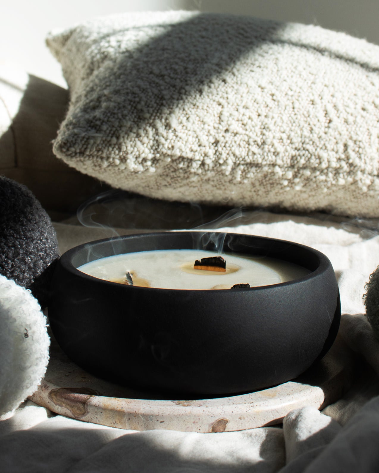 Fall Breeze Coconut Soy Candle - Black Concrete Wooden Wick Vessel