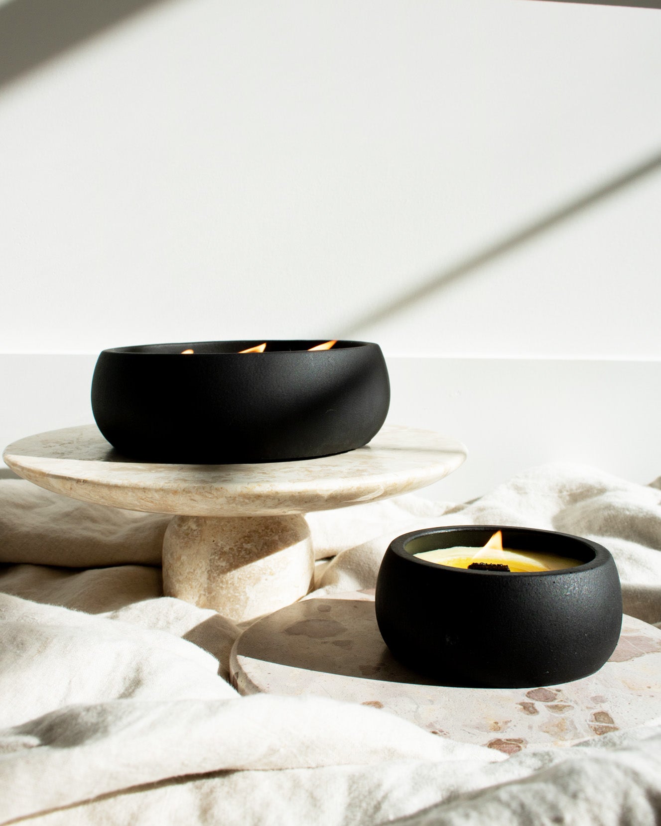 Live By The Sun Black Coconut Soy Candle - Black Concrete Wooden Wick Vessel