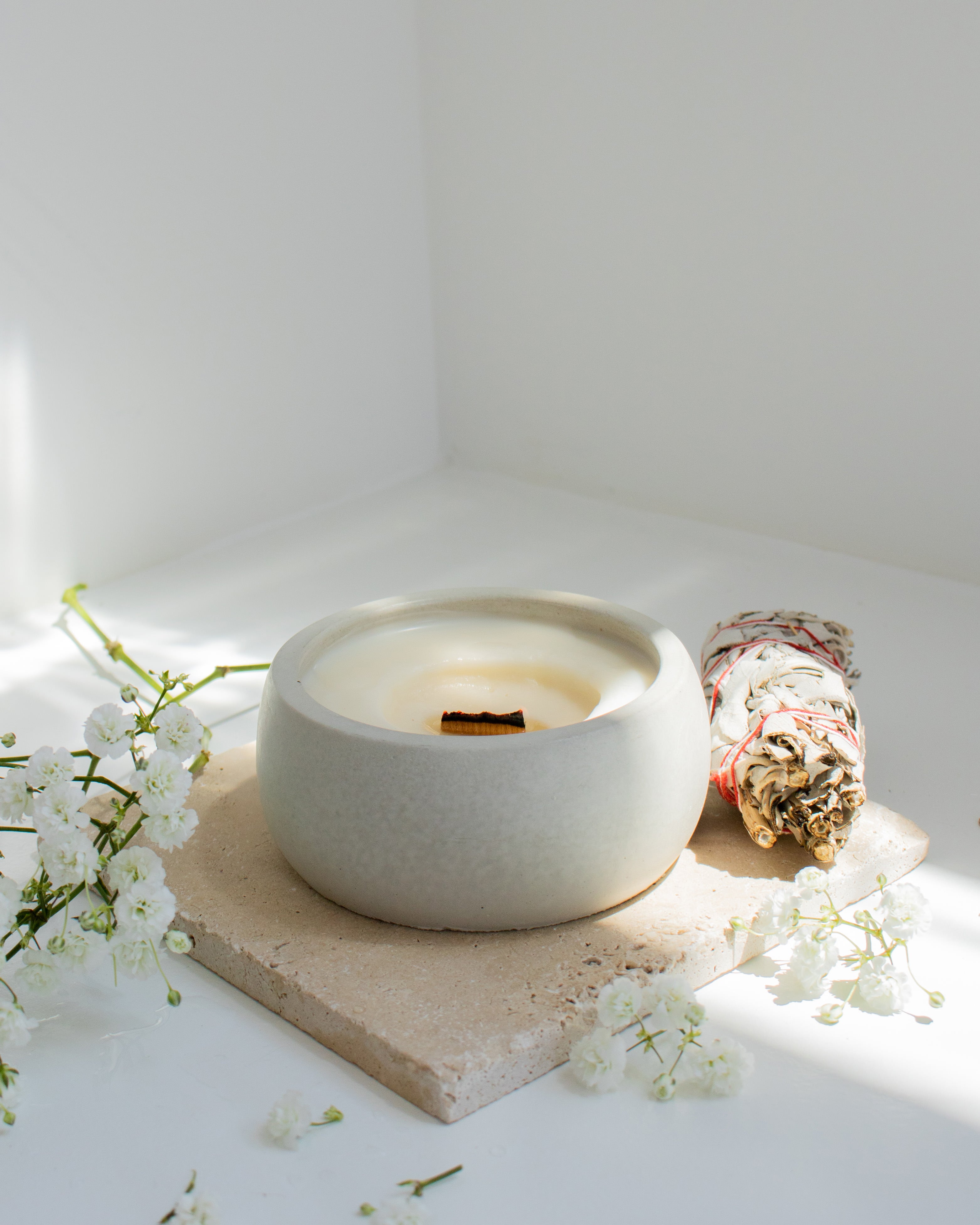 Pause Coconut Soy Candle - Concrete Wooden Wick Vessel